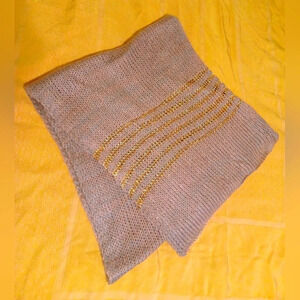 A Vintage Soft Beige Cream with Gold Stripes Scarf Shawl